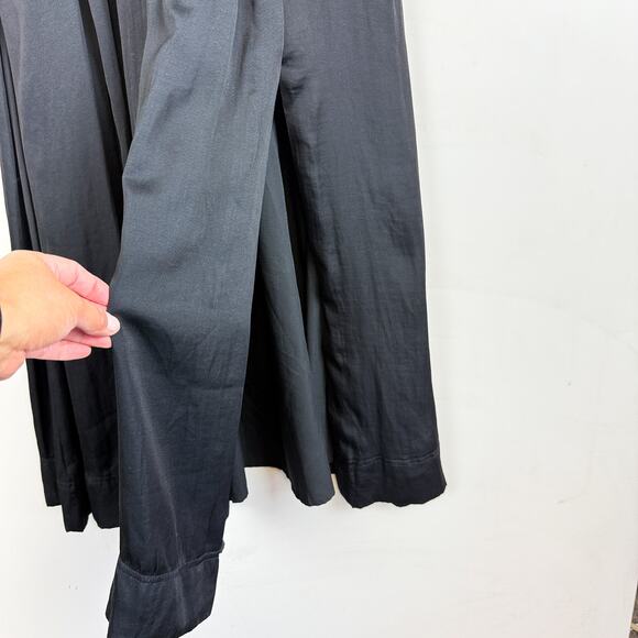 Banana Republic Maxi w Slits Pleated Vneck Dress Black Satin - 0P 0 Petite - Picture 3 of 12